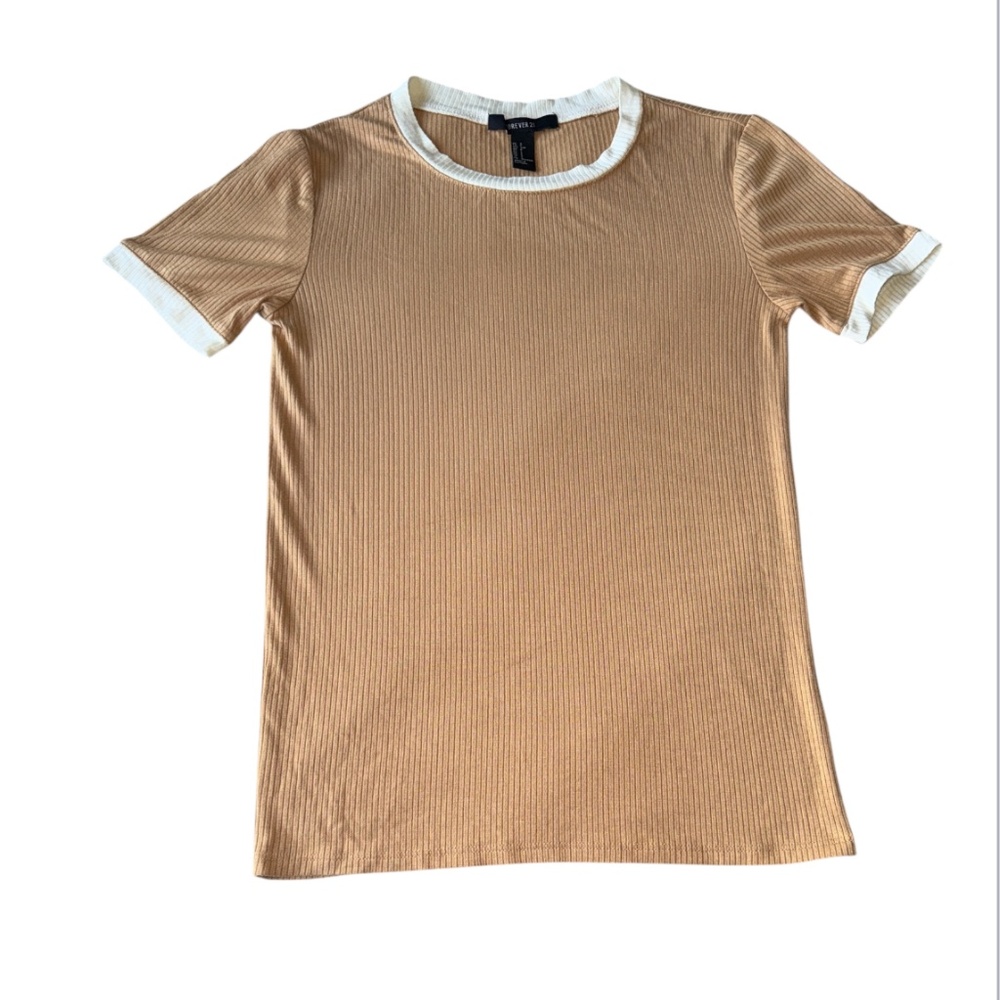 Forever 21 Neutral Thin Ribbed Short Sleeve T-shirt Sz S